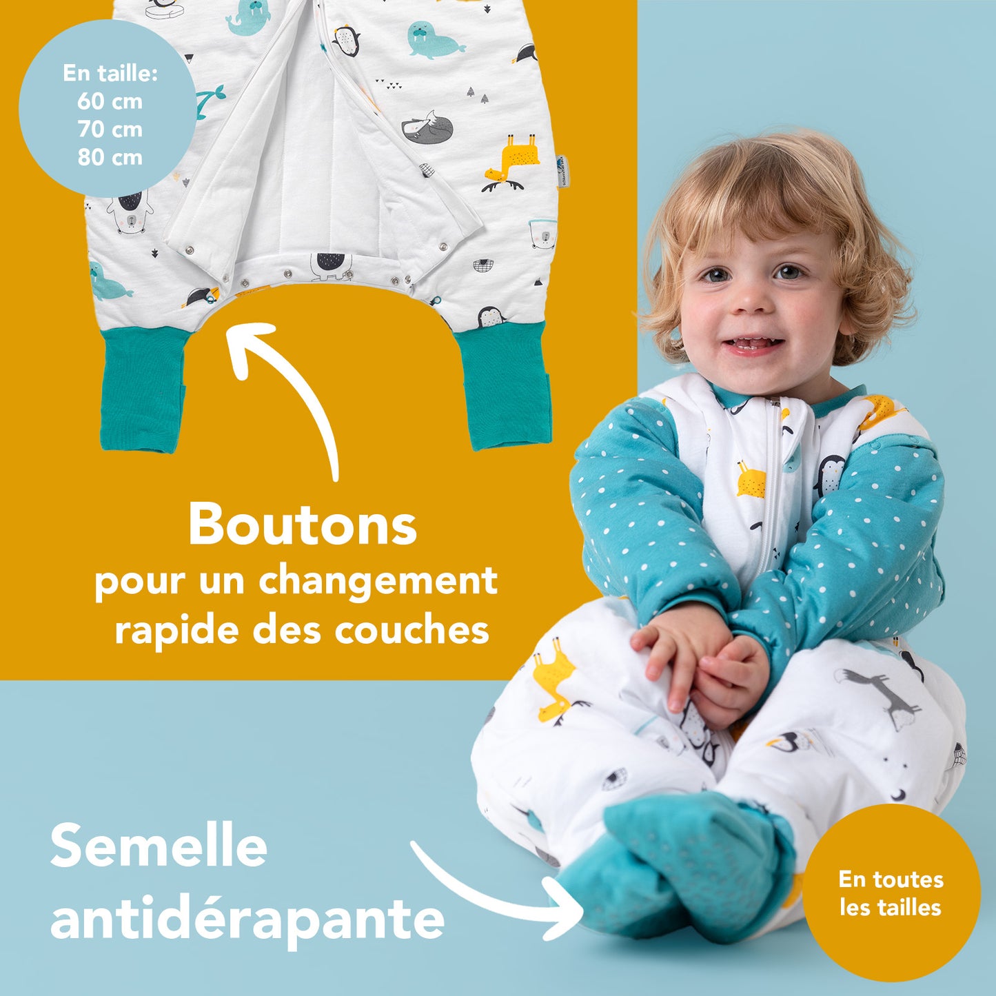 Gigoteuse à pieds hiver - coton 100% bio - 3.5 TOG