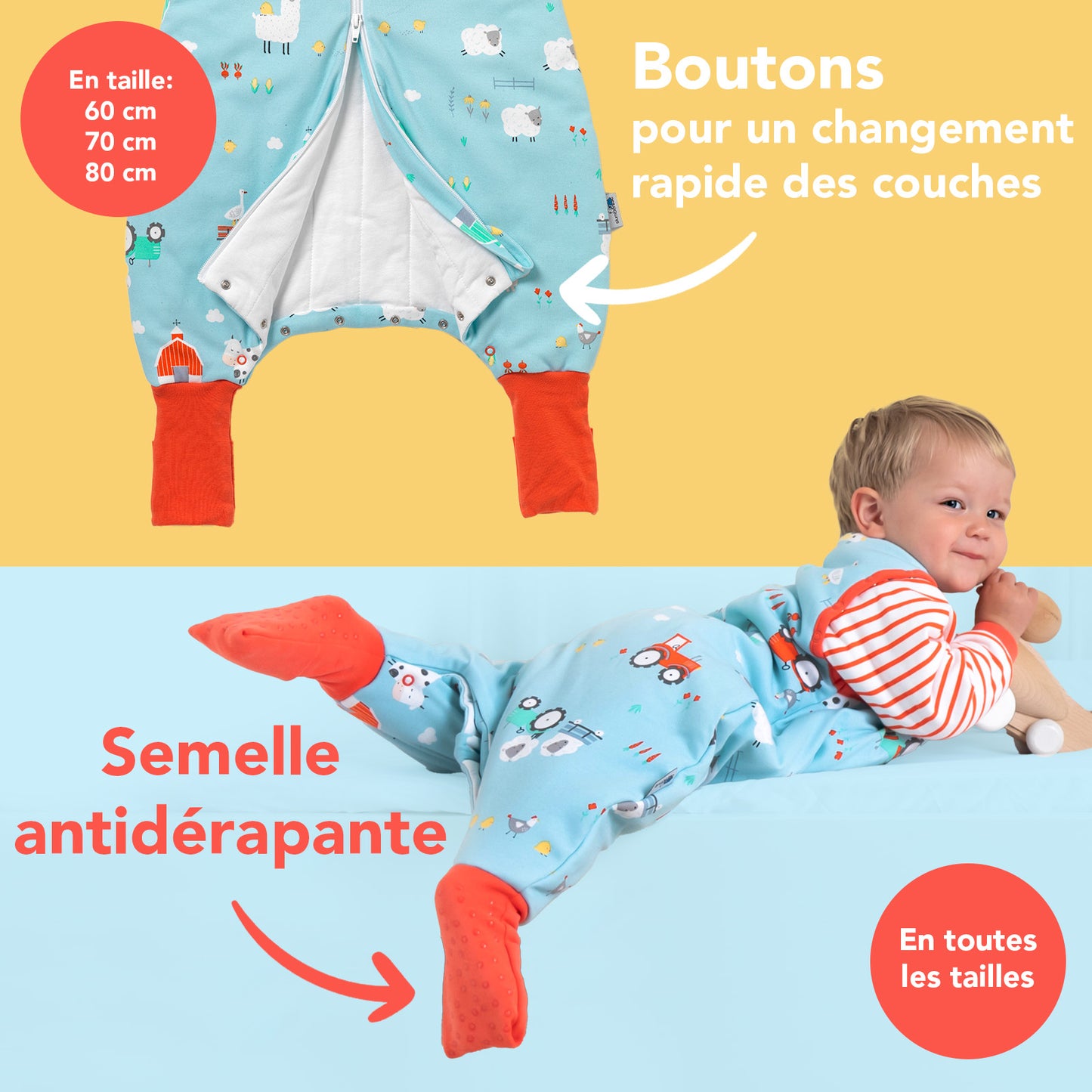 Gigoteuse à pieds hiver - coton 100% bio - 3.5 TOG